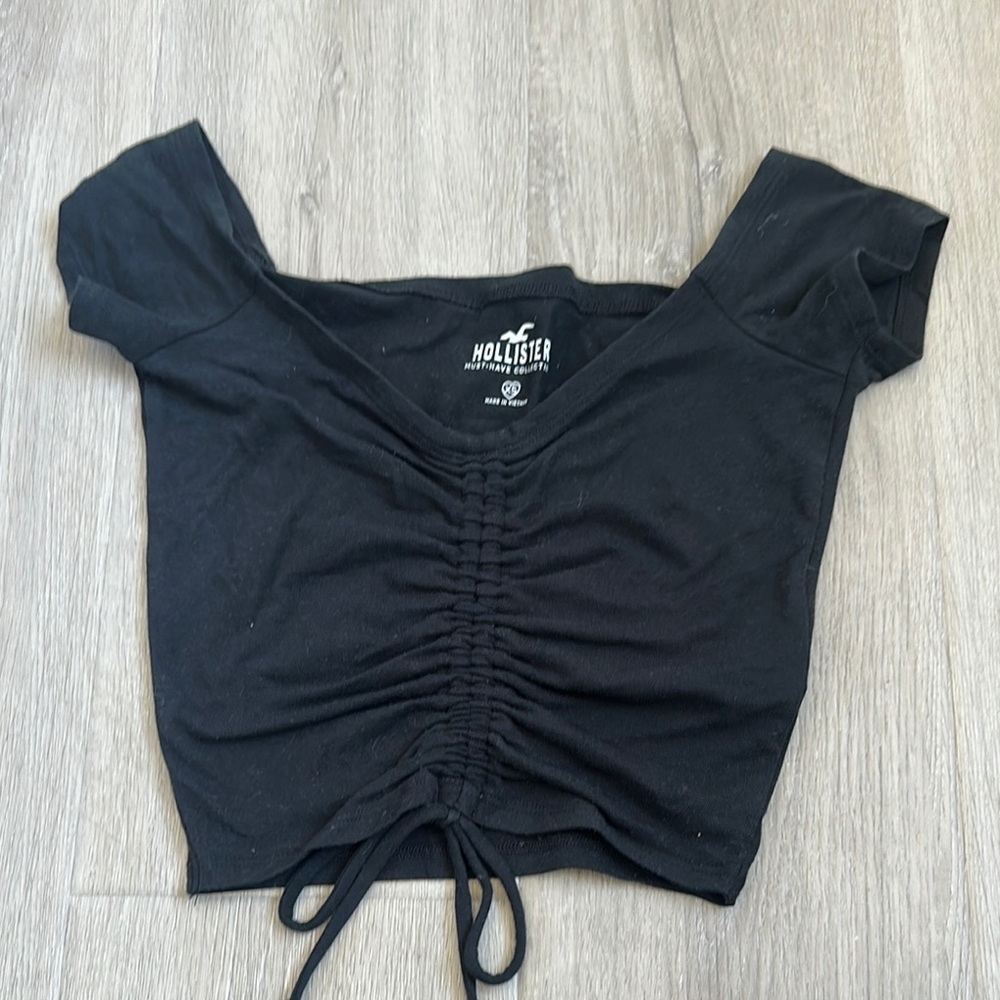Hollister Black Ruched Size XS Juniors Cropped Top